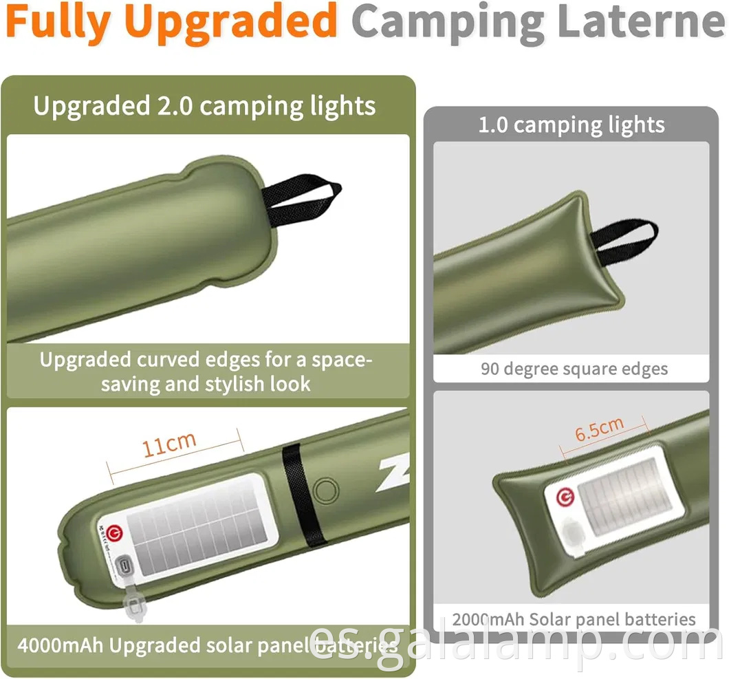 Linterna de campamento solar inflable, recargable USB, 4 modos de iluminación, IP66 impermeable, luz portátil y ligera de carpa